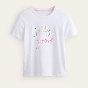 Boden White Tee with Colorful 'Jolly Good' Design